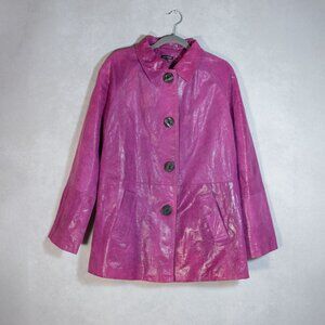 600 West Womens Genuine Leather Coat Jacket Embossed-Croco  Pink Size L
